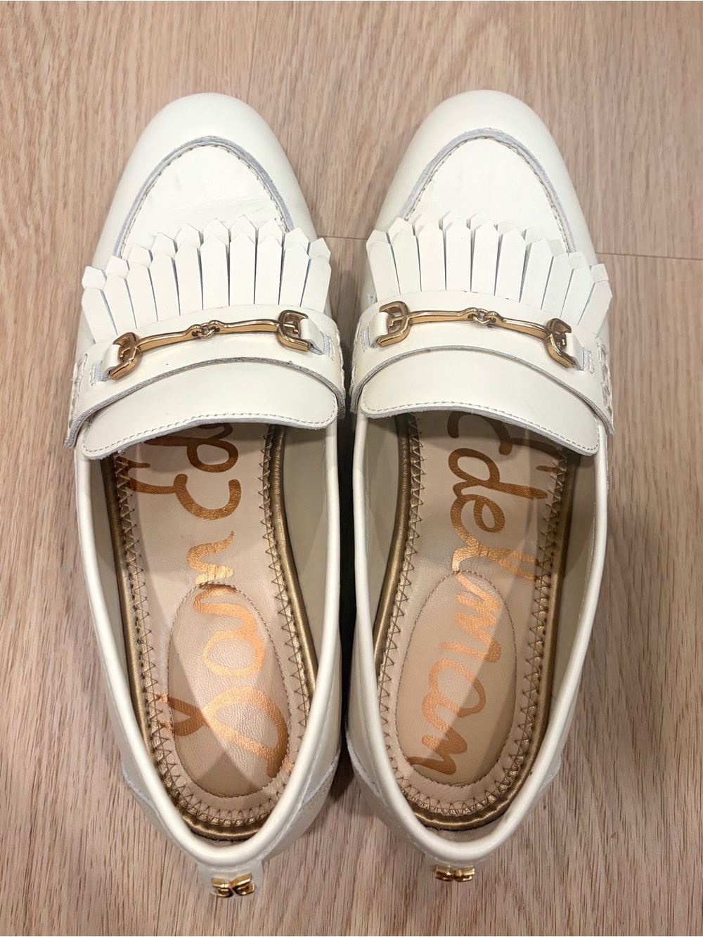 Sam Edelman Lacy Modern Ivory Bit Loafer Cream Leather Sz 7 Gold Accents - Picture 5 of 7